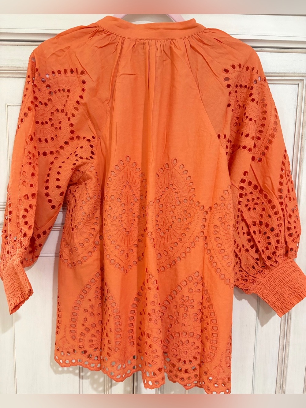 NWT SZ L Anthropologie Ollari New York Orange Eyelet Button-Front Blouse - Picture 4 of 9